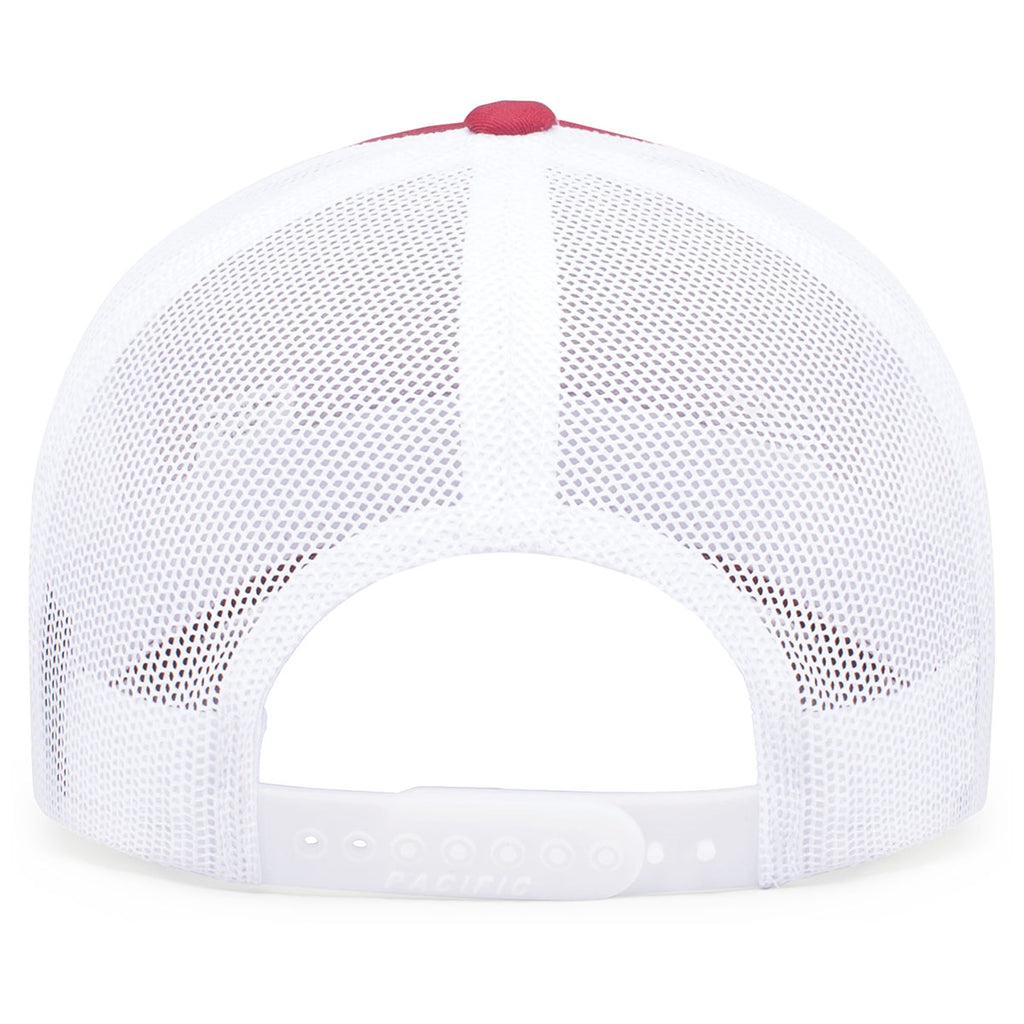 Pacific Headwear Cardinal/White/Cardinal Snapback Trucker Mesh Cap