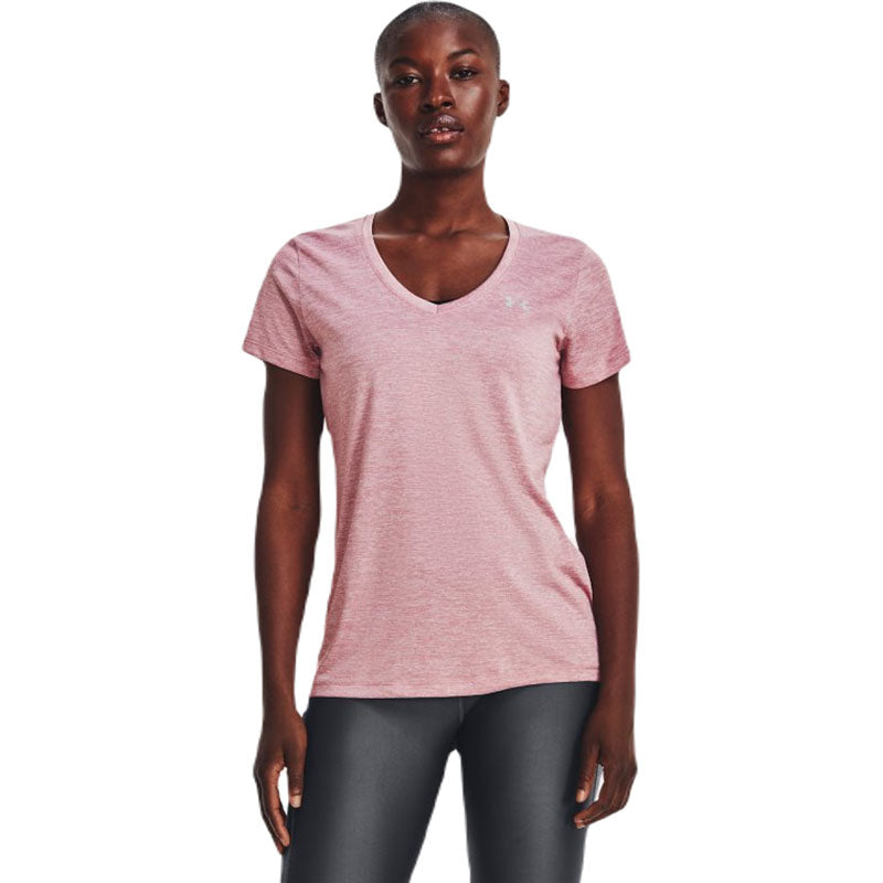 Under Armour Women's Pink Elixir/White/Metallic Silver UA Tech Twist V-Neck