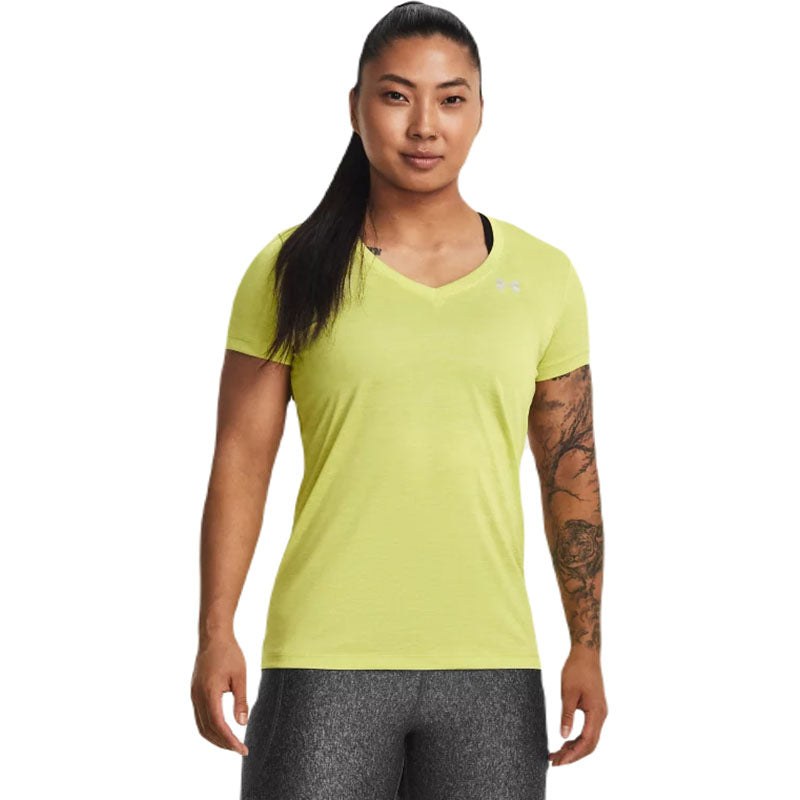 Under Armour Women's Lime Yellow/White/Metallic Silver UA Tech Twist V-Neck