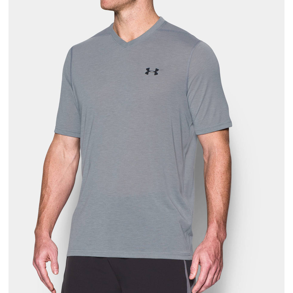 Under Armour Men's True Grey Heather UA Threadborne V-Neck Short Sleeve