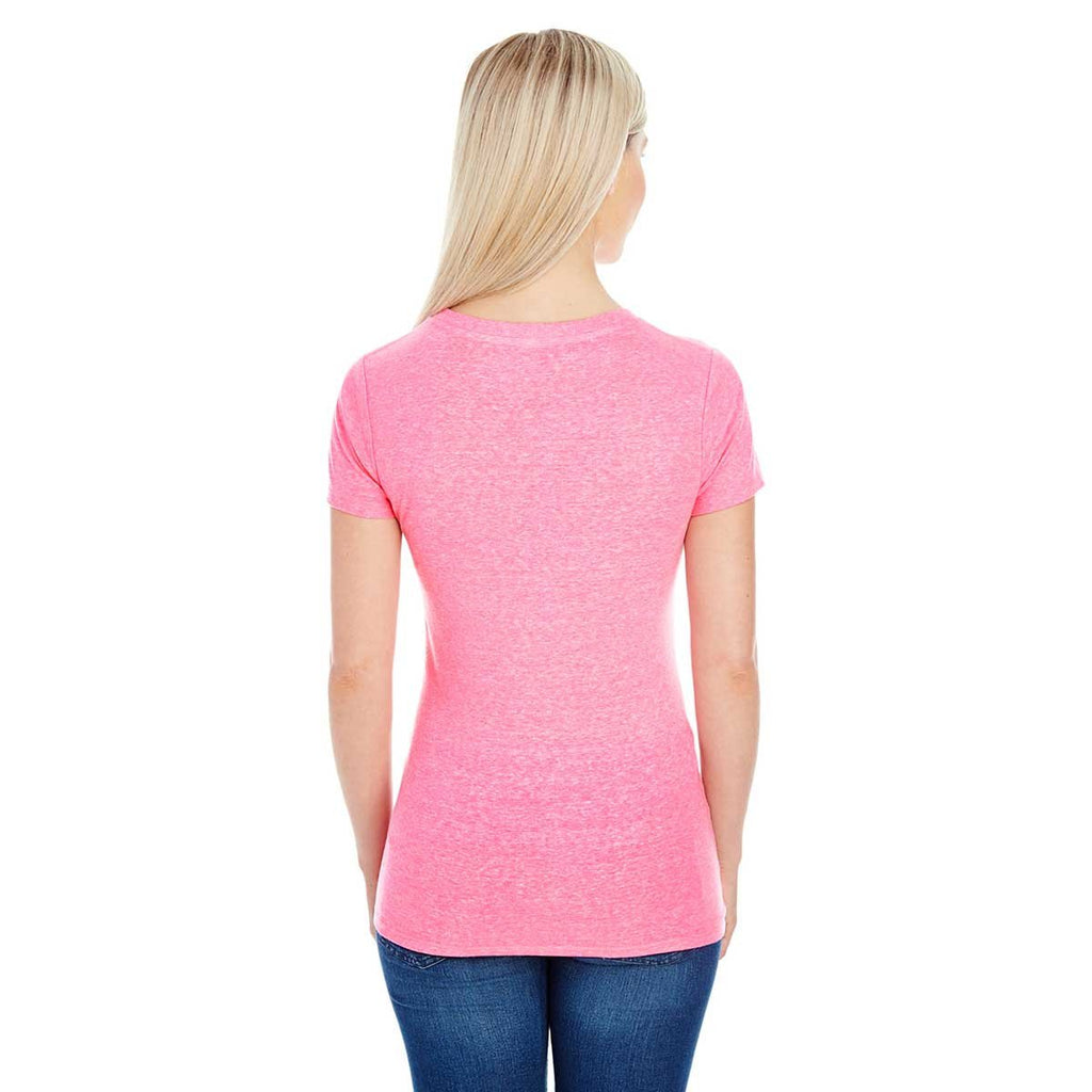 Threadfast Women's Neon Pink Triblend Short-Sleeve V-Neck T-Shirt