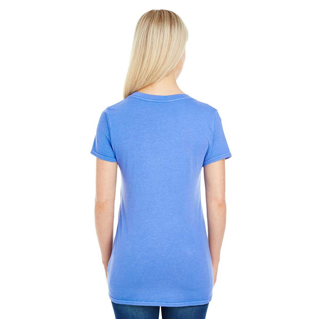 Threadfast Women's Blue Violet Pigment Dye Short-Sleeve V-Neck T-Shirt