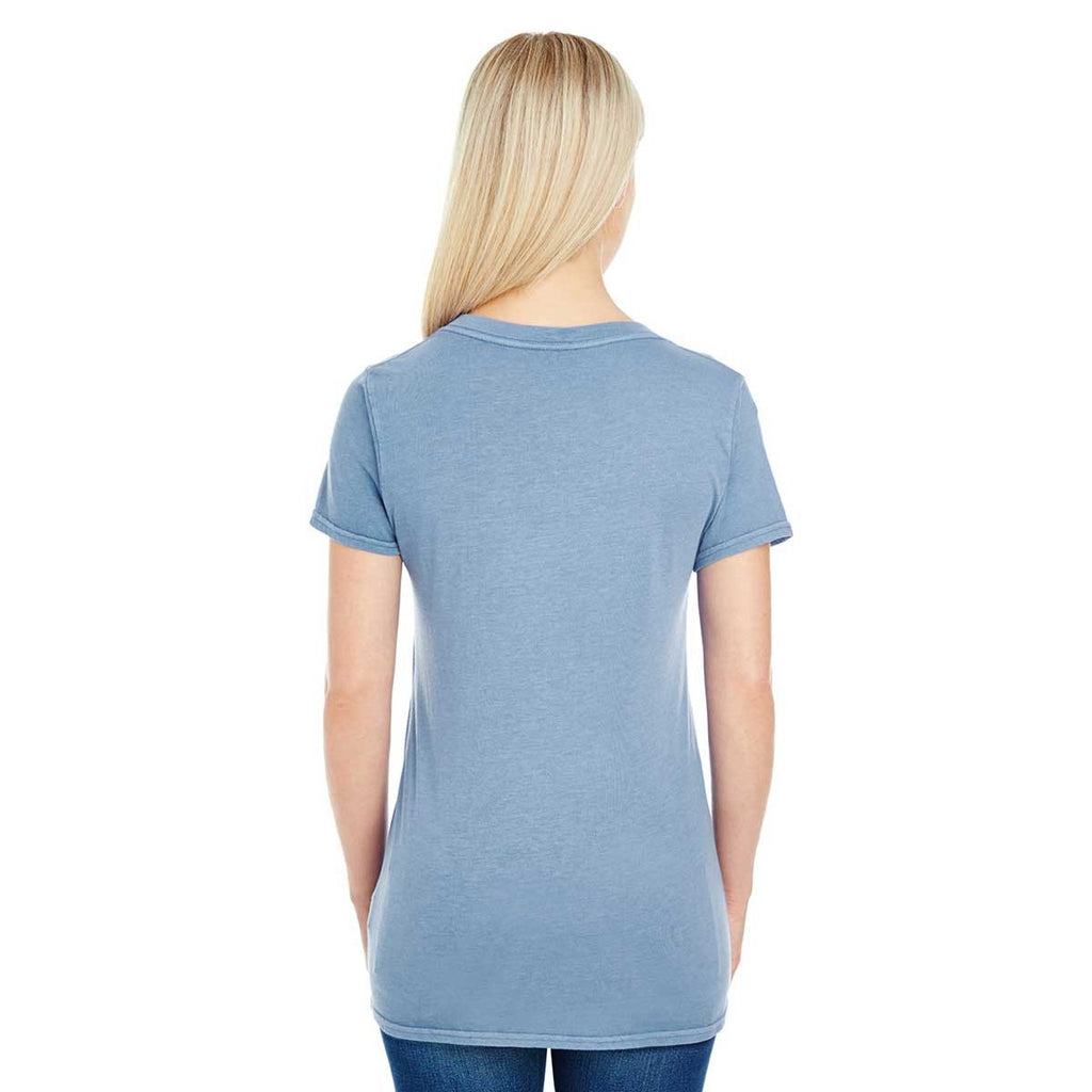 Threadfast Women's Denim Pigment Dye Short-Sleeve V-Neck T-Shirt