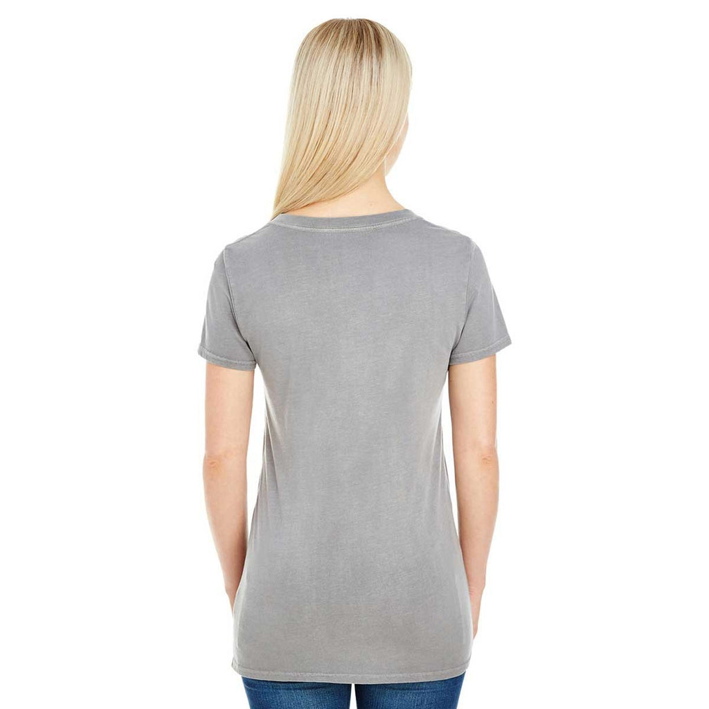 Threadfast Women's Grey Pigment Dye Short-Sleeve V-Neck T-Shirt