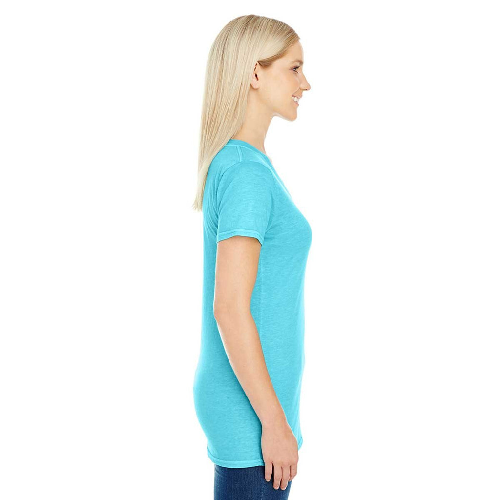 Threadfast Women's Lagoon Blue Pigment Dye Short-Sleeve V-Neck T-Shirt