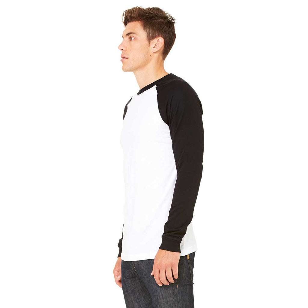 Bella + Canvas Men's White/Black Jersey Long-Sleeve Baseball T-Shirt