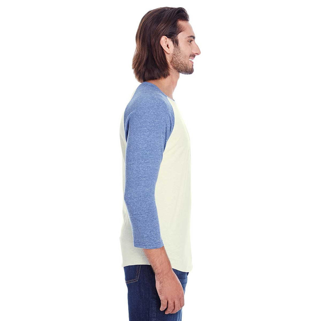 Threadfast Unisex Cream/Navy Triblend 3/4-Sleeve Raglan