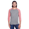 Threadfast Unisex Grey/Red Triblend 3/4-Sleeve Raglan