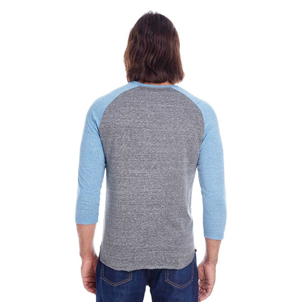 Threadfast Unisex Grey/Royal Triblend 3/4-Sleeve Raglan