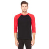 Bella + Canvas Unisex Black/Red 3/4 Sleeve Baseball T-Shirt