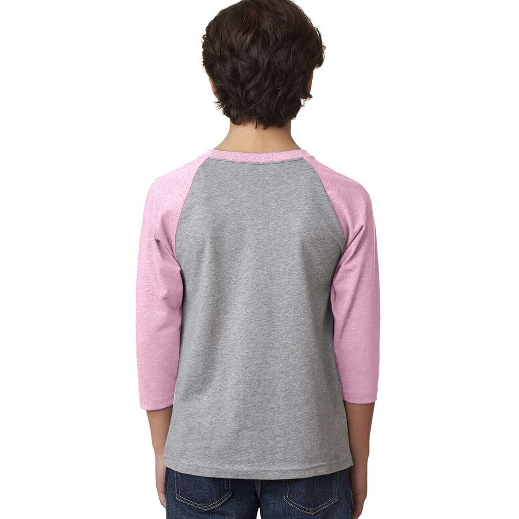 Next Level Youth Lilac/Dark Heather Grey CVC 3/4-Sleeve Raglan Tee