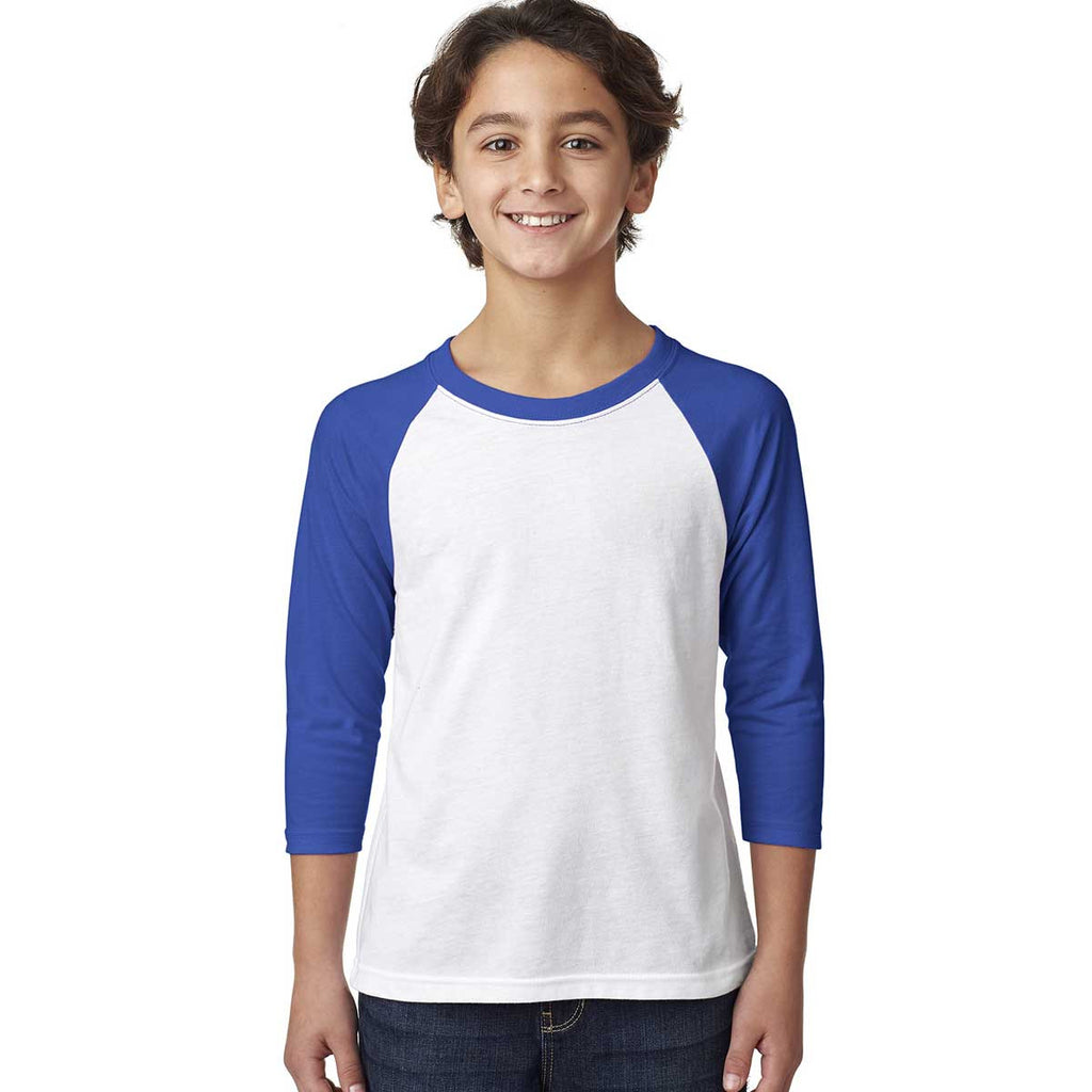 Next Level Youth Royal/White CVC 3/4-Sleeve Raglan Tee