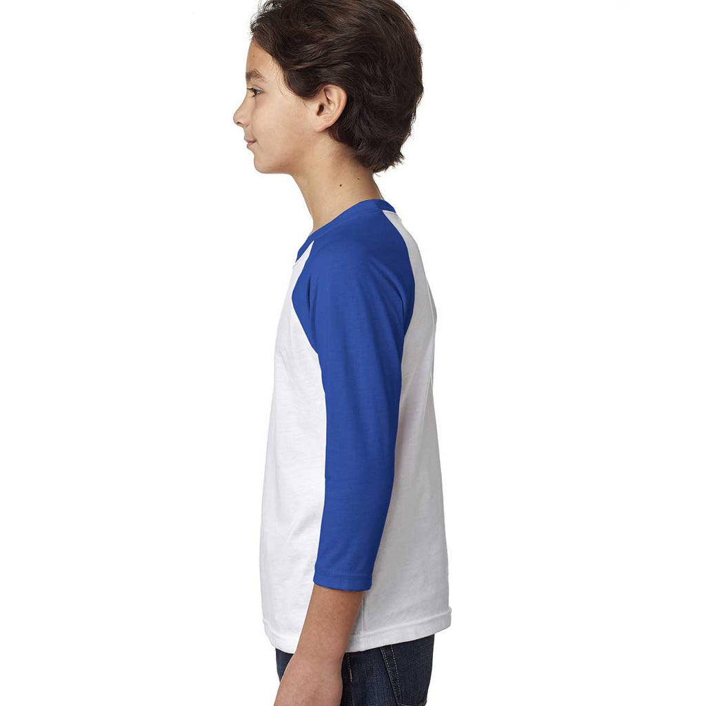 Next Level Youth Royal/White CVC 3/4-Sleeve Raglan Tee