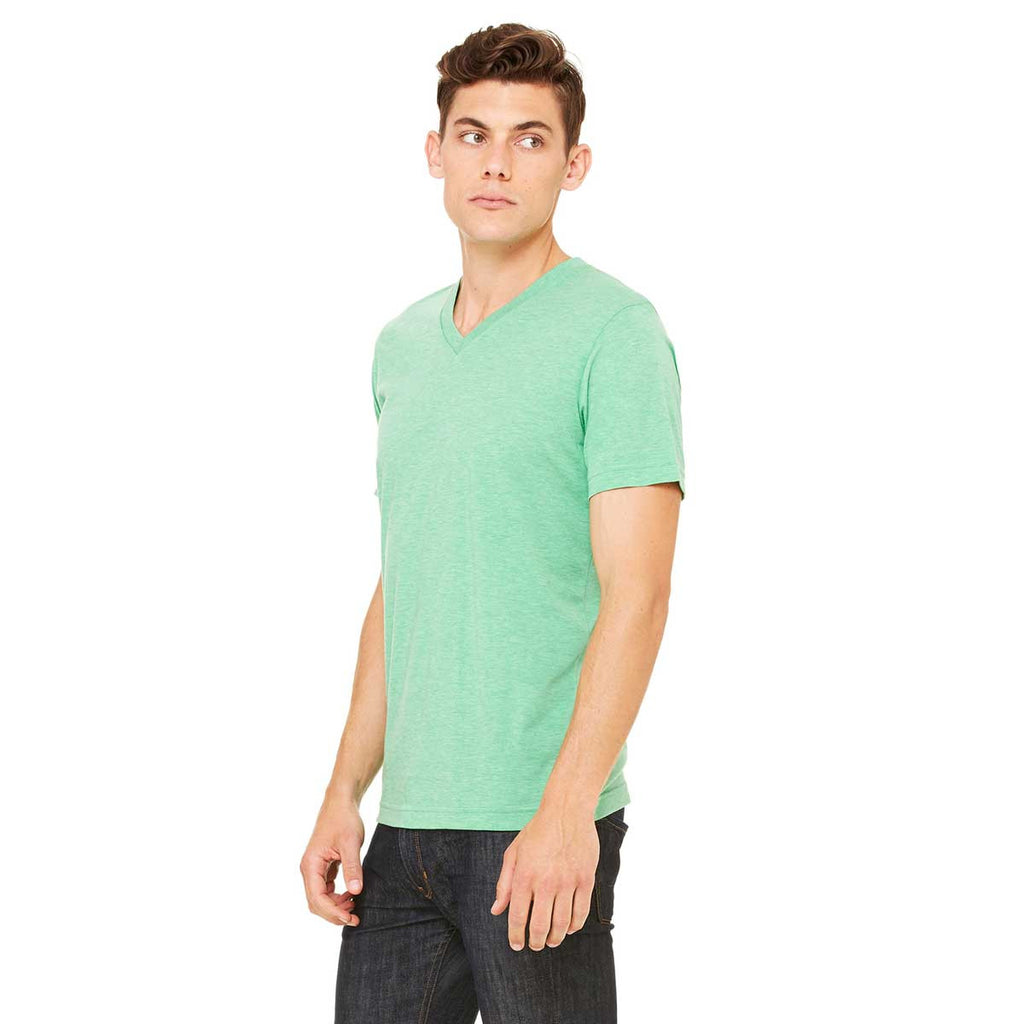 Bella + Canvas Unisex Green Triblend Short-Sleeve V-Neck T-Shirt