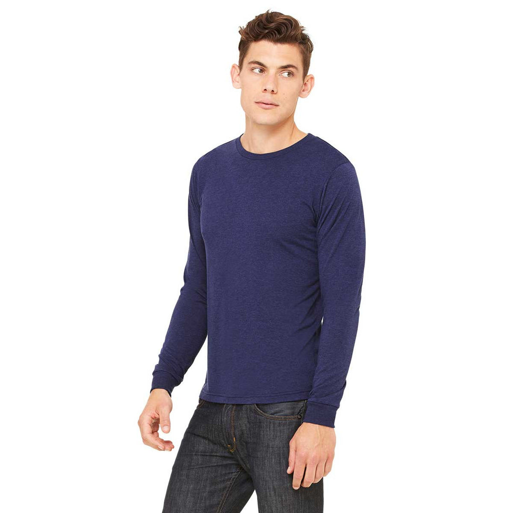 Bella + Canvas Men's Navy Triblend Jersey Long-Sleeve T-Shirt