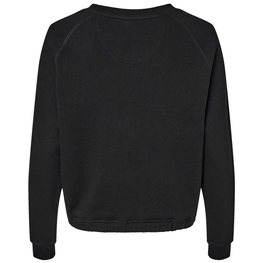 LAT Women's Black Relaxed 3-End Boxy Fleece Crewneck Sweatshirt