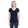 LAT Women's Navy/White Soccer Ringer Fine Jersey T-Shirt