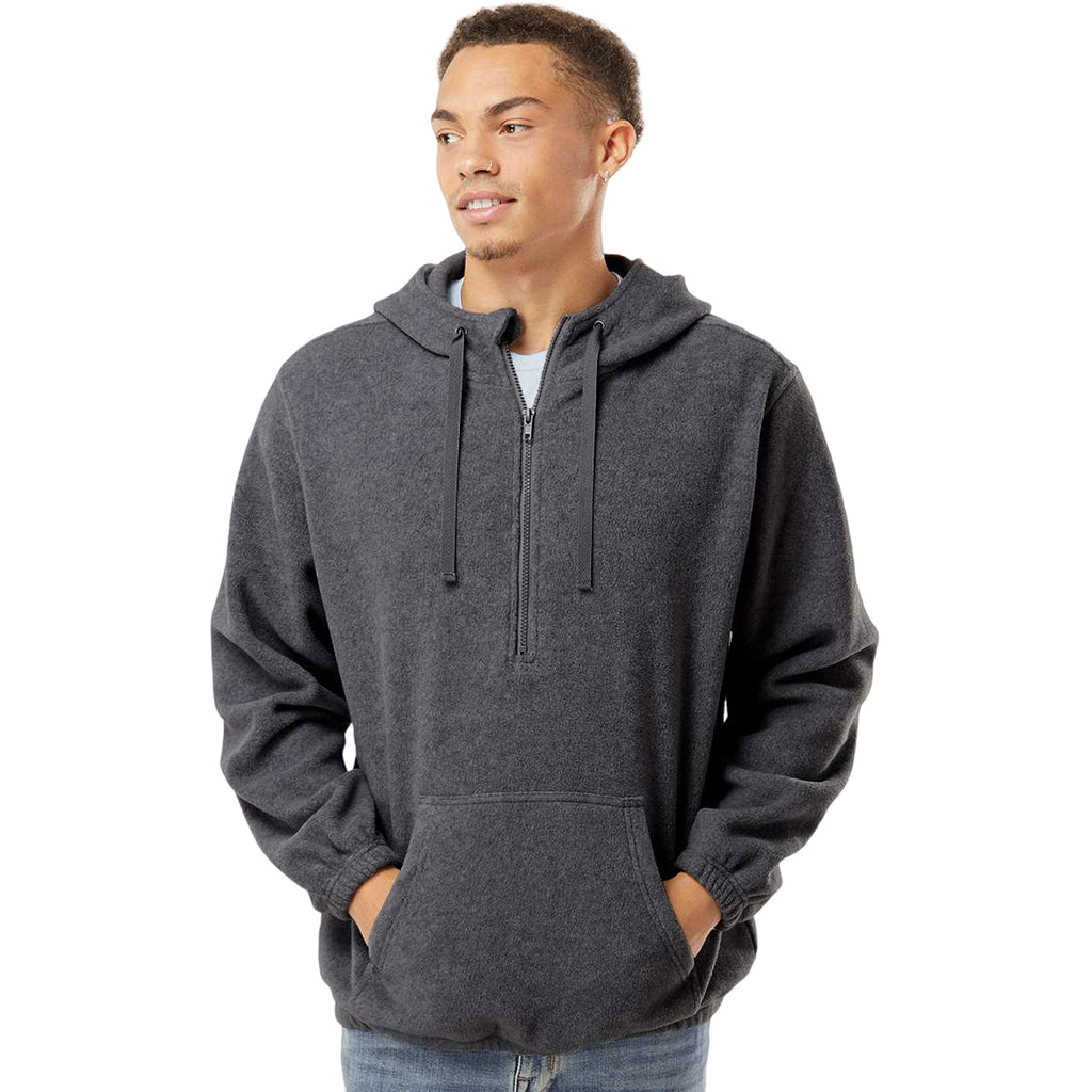 Burnside Men's Heather Charcoal Polar Fleece Quarter-Zip Hooded Pullover