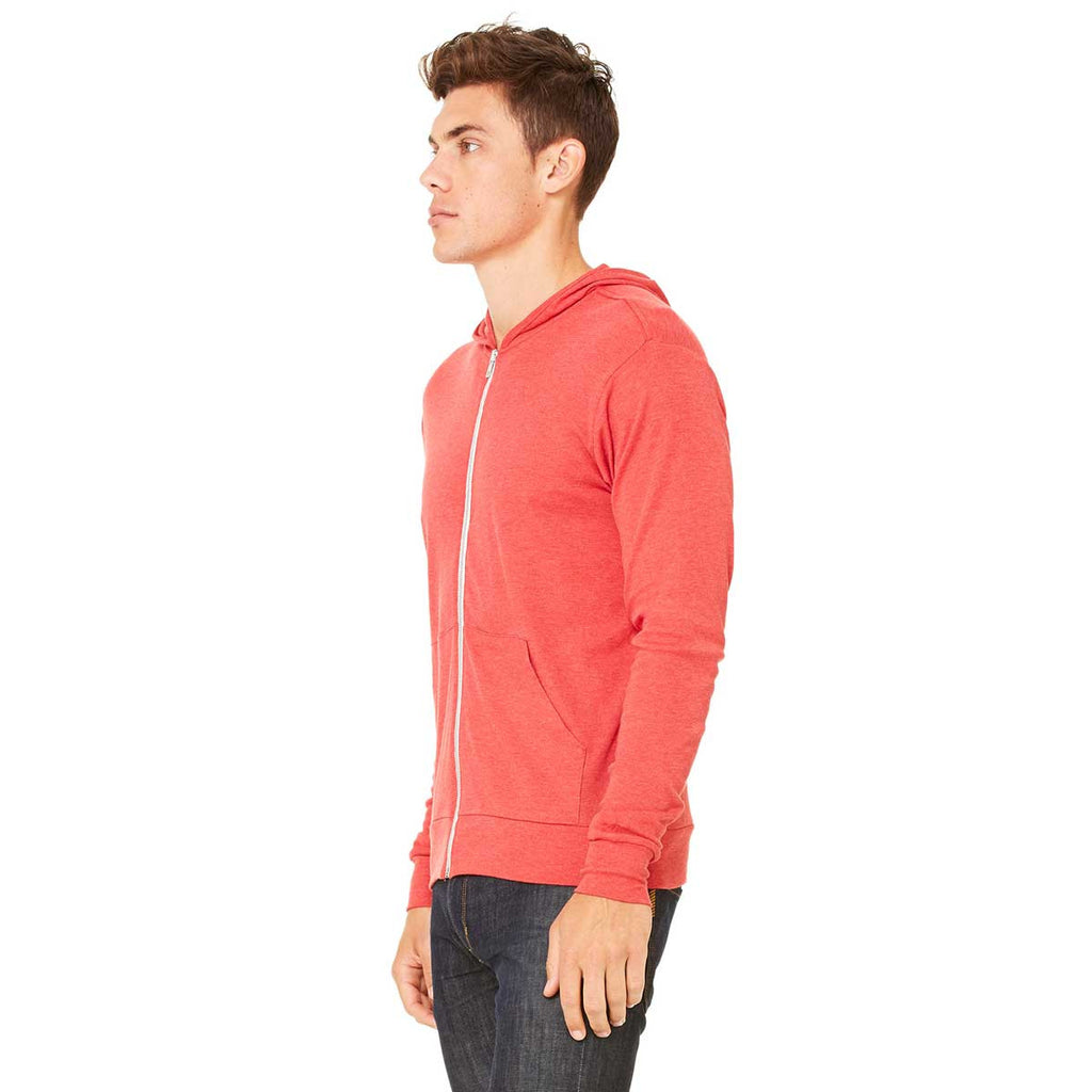 Bella + Canvas Unisex Red Triblend Full-Zip Lightweight Hoodie