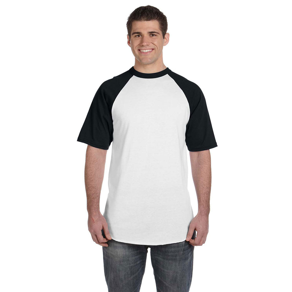 Augusta Sportswear Men's White/Black Short-Sleeve Baseball Jersey