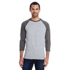 Hanes Men's Light Steel/Charcoal Heather 4.5 oz. 60/40 Ringspun Cotton/Polyester X-Temp Baseball T-Shirt