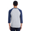 Hanes Men's Light Steel/Navy 4.5 oz. 60/40 Ringspun Cotton/Polyester X-Temp Baseball T-Shirt