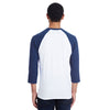 Hanes Men's White/Navy 4.5 oz. 60/40 Ringspun Cotton/Polyester X-Temp Baseball T-Shirt