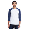 Hanes Men's White/Navy 4.5 oz. 60/40 Ringspun Cotton/Polyester X-Temp Baseball T-Shirt