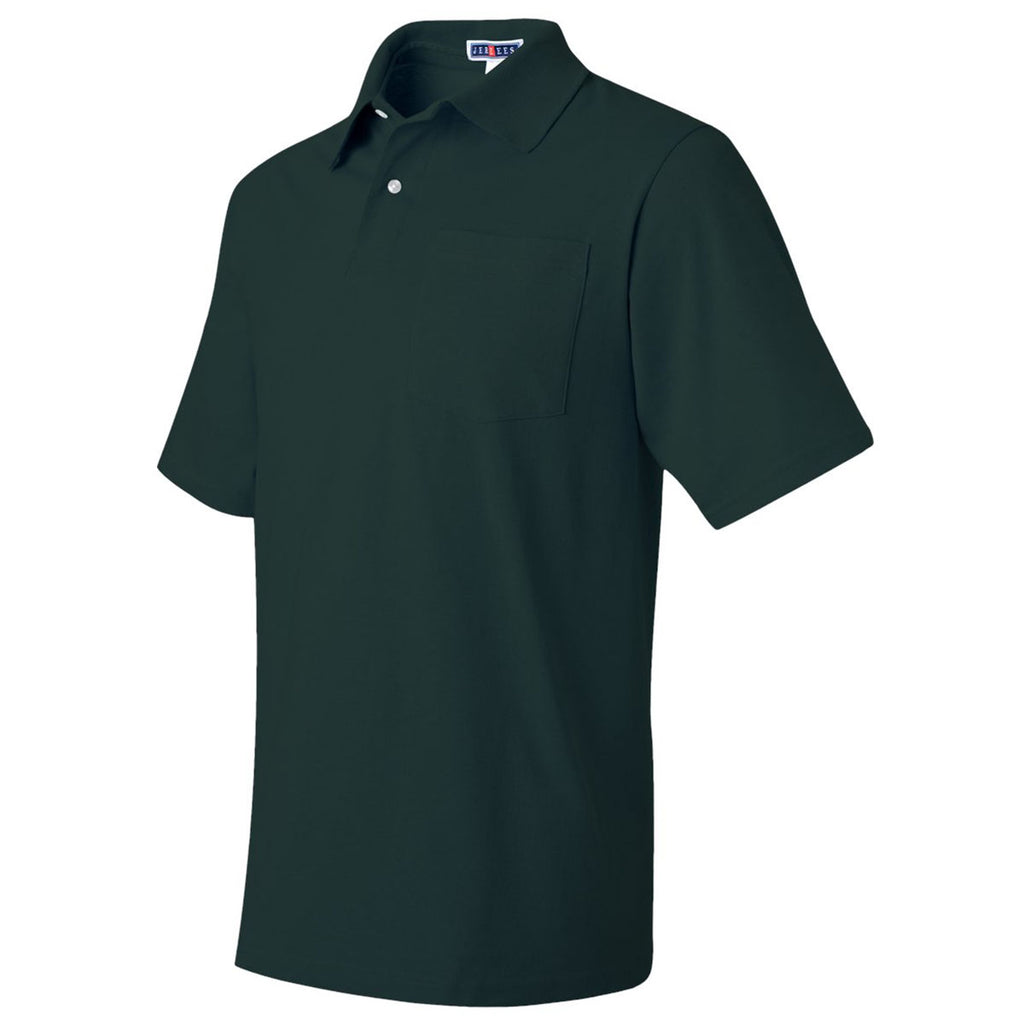 Jerzees Men's Forest Green Spotshield 50/50 Polo With Pocket