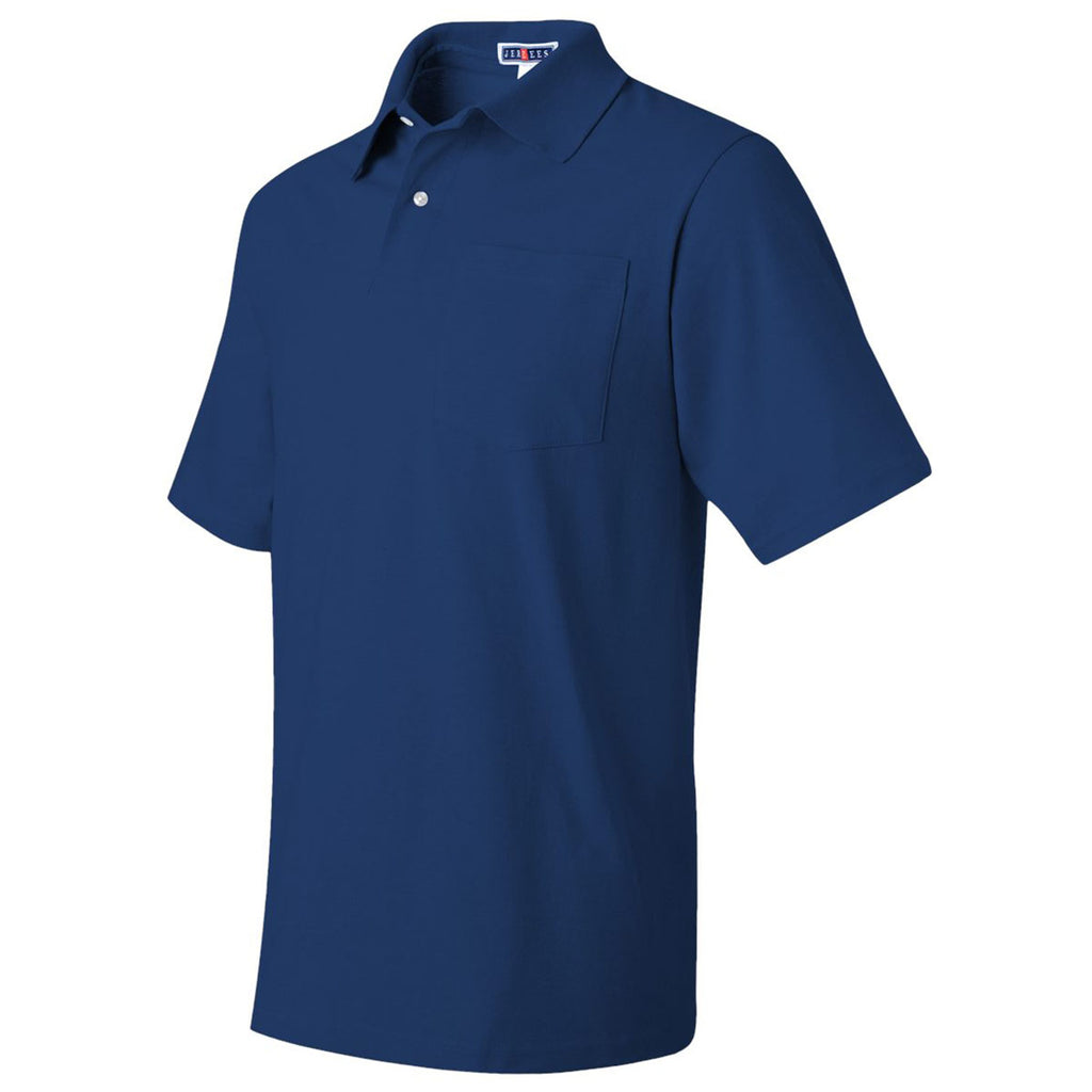 Jerzees Men's Royal Spotshield 50/50 Polo With Pocket