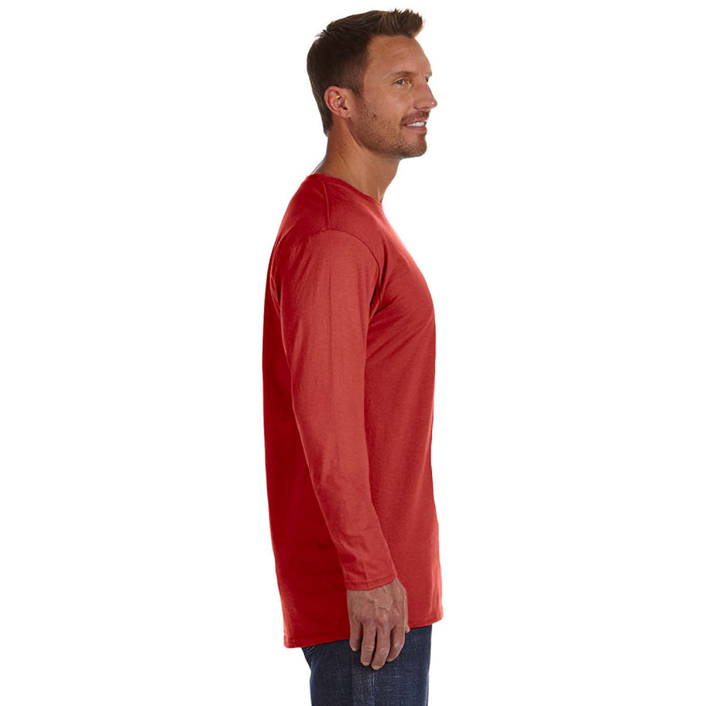 Hanes Men's Deep Red 4.5 oz. 100% Ringspun Cotton nano-T Long-Sleeve T-Shirt