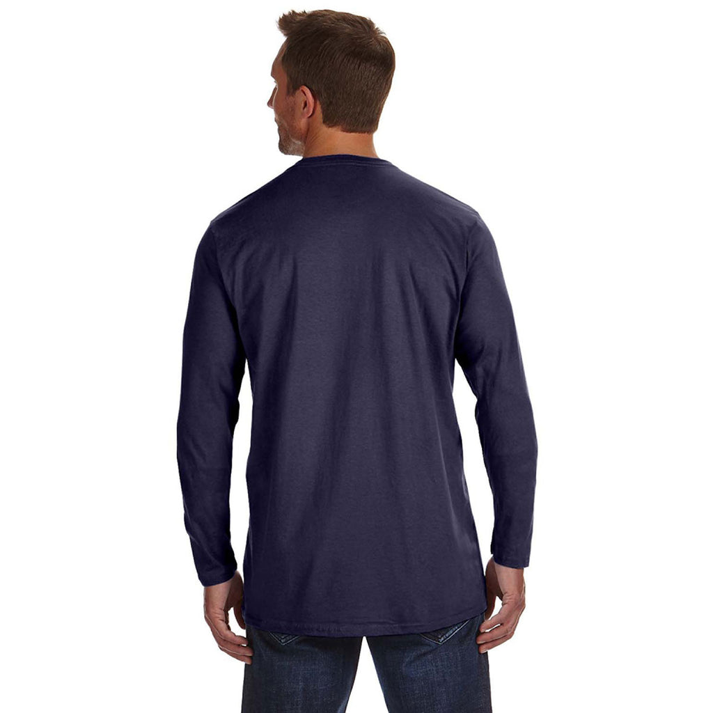 Hanes Men's Navy 4.5 oz. 100% Ringspun Cotton nano-T Long-Sleeve T-Shirt