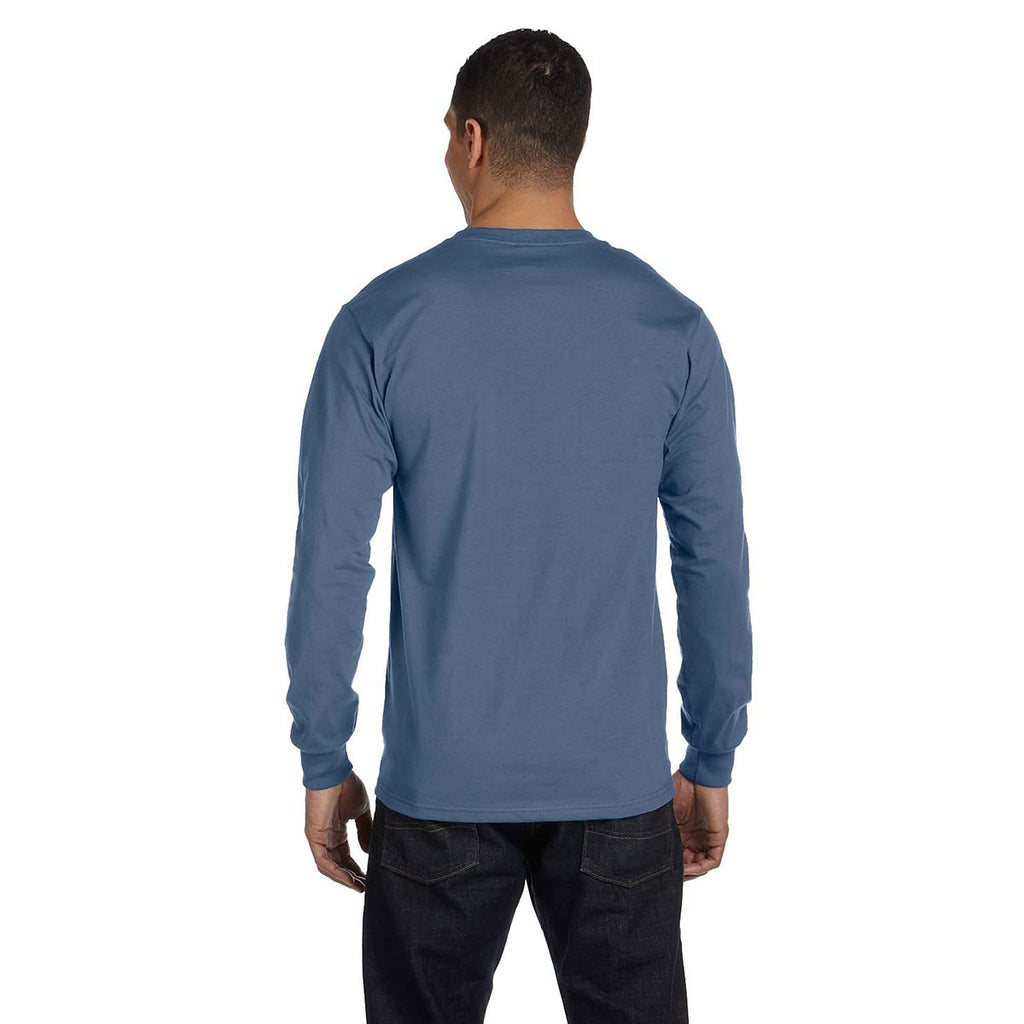 Hanes Men's Denim Blue 6.1 oz Long-Sleeve Beefy-T