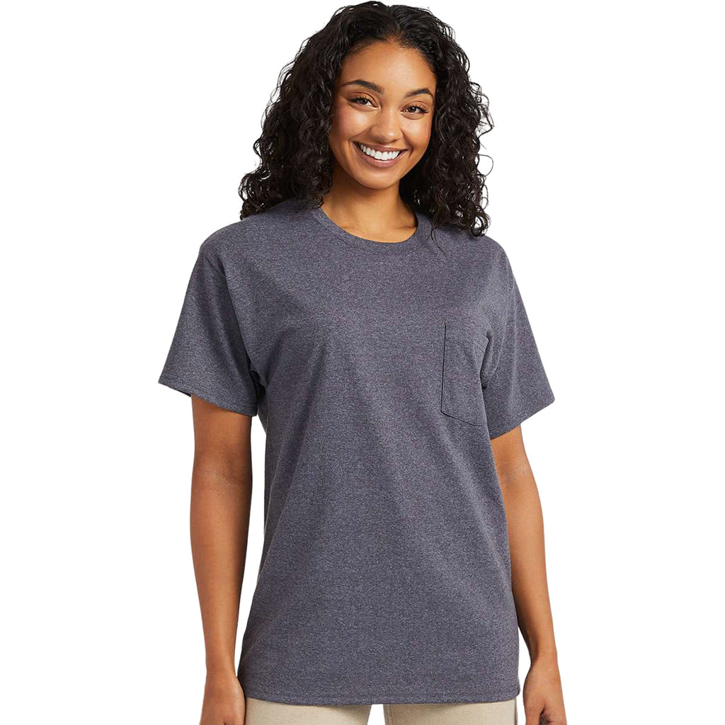 Hanes Unisex Charcoal Heather Essential-T Pocket T-Shirt