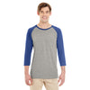 Jerzees Men's Oxford/True Blue Heather 4.5 Oz Tri-Blend Baseball Raglan