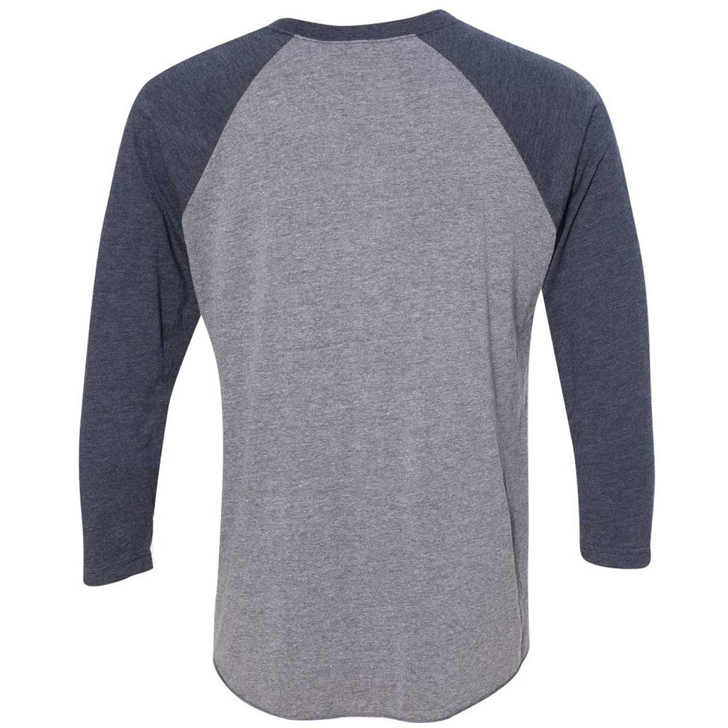 Next Level Unisex Vintage Navy/Premium Heather Triblend 3/4-Sleeve Raglan Tee