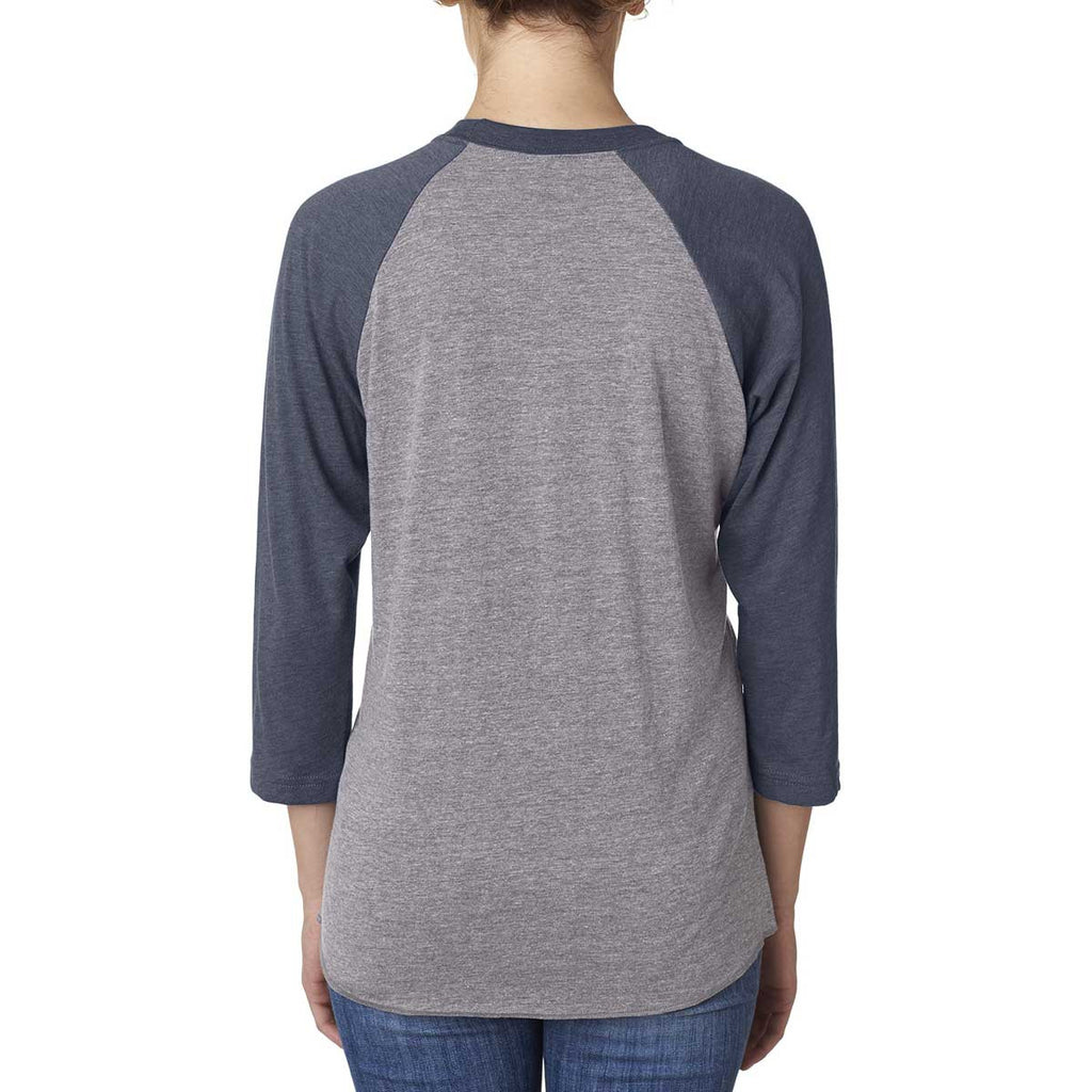 Next Level Unisex Vintage Navy/Premium Heather Triblend 3/4-Sleeve Raglan Tee