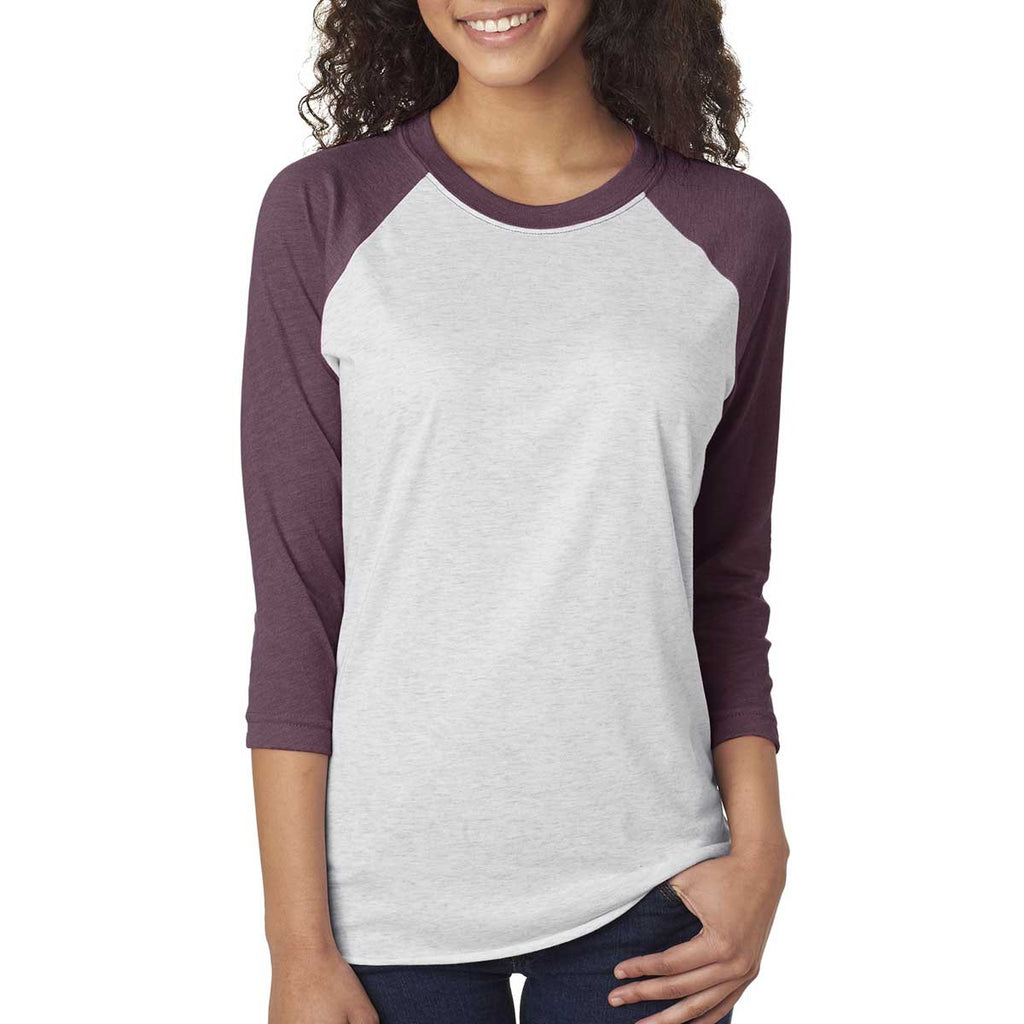 Next Level Unisex Vintage Purple/Heather White Triblend 3/4-Sleeve Raglan Tee