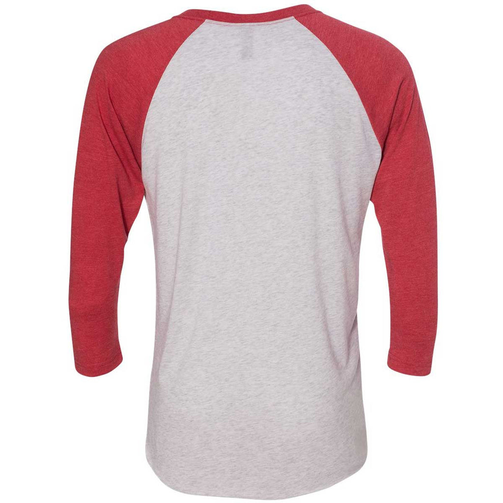 Next Level Unisex Vintage Red/Heather White Triblend 3/4-Sleeve Raglan Tee