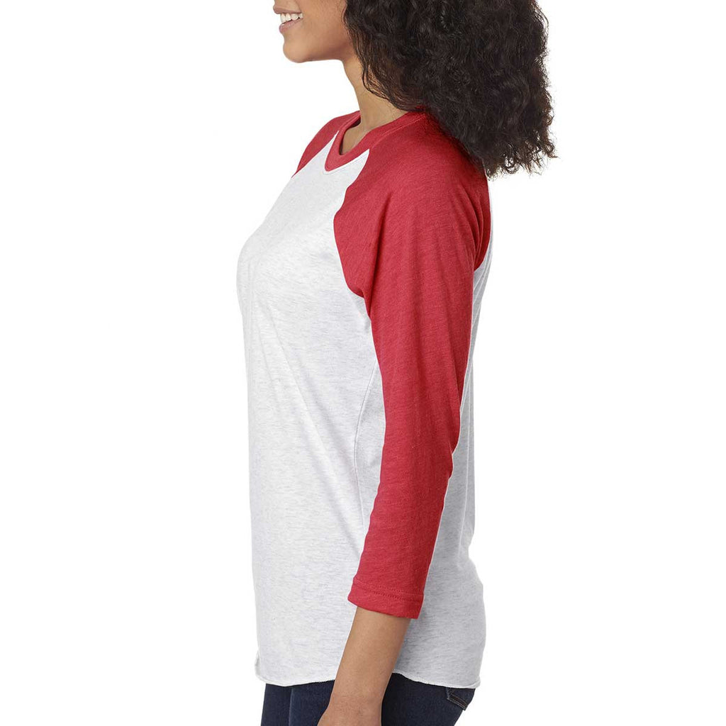 Next Level Unisex Vintage Red/Heather White Triblend 3/4-Sleeve Raglan Tee