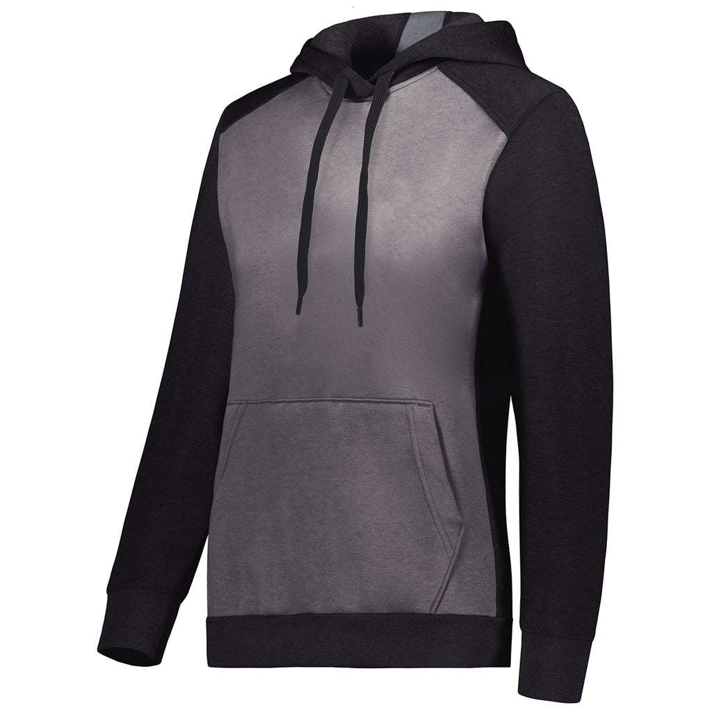 Augusta Sportswear Women's Carbon Heather/Black Three-Season Fleece Pullover Hoodie