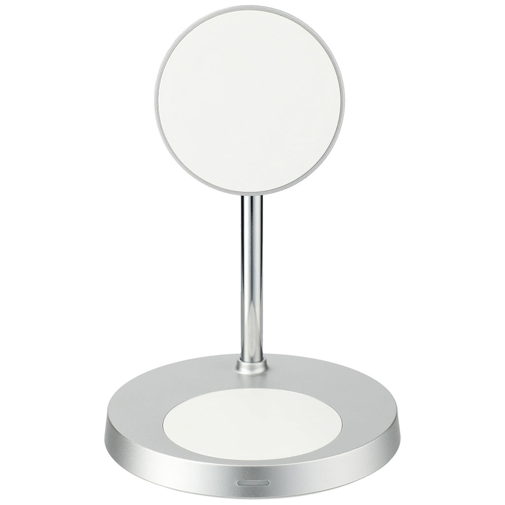 Leeds Silver MagClick Dual Fast Wireless Charging Stand with Base