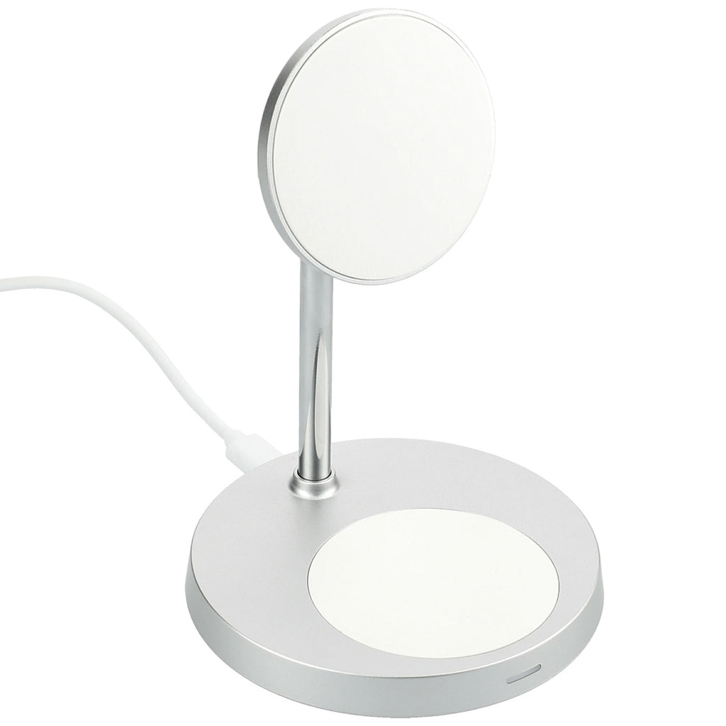 Leeds Silver MagClick Dual Fast Wireless Charging Stand with Base