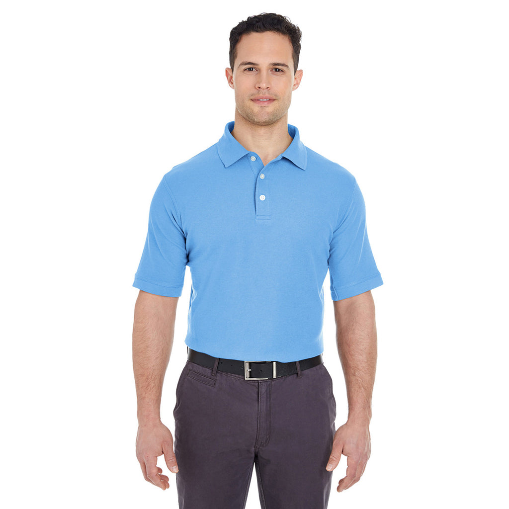 UltraClub Men's Bimini Blue Platinum Honeycomb Pique Polo