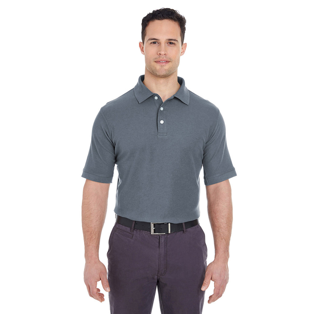 UltraClub Men's Charcoal Platinum Honeycomb Pique Polo