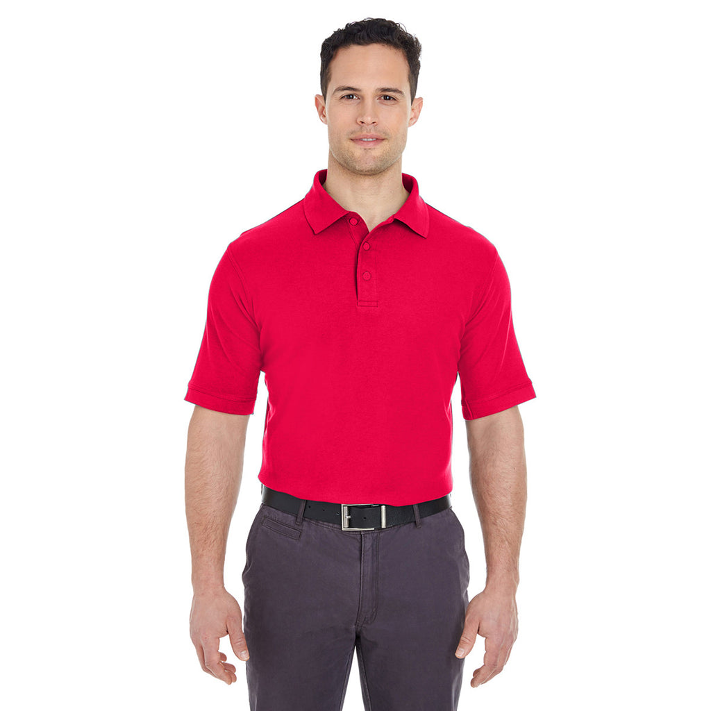 UltraClub Men's Red Platinum Honeycomb Pique Polo