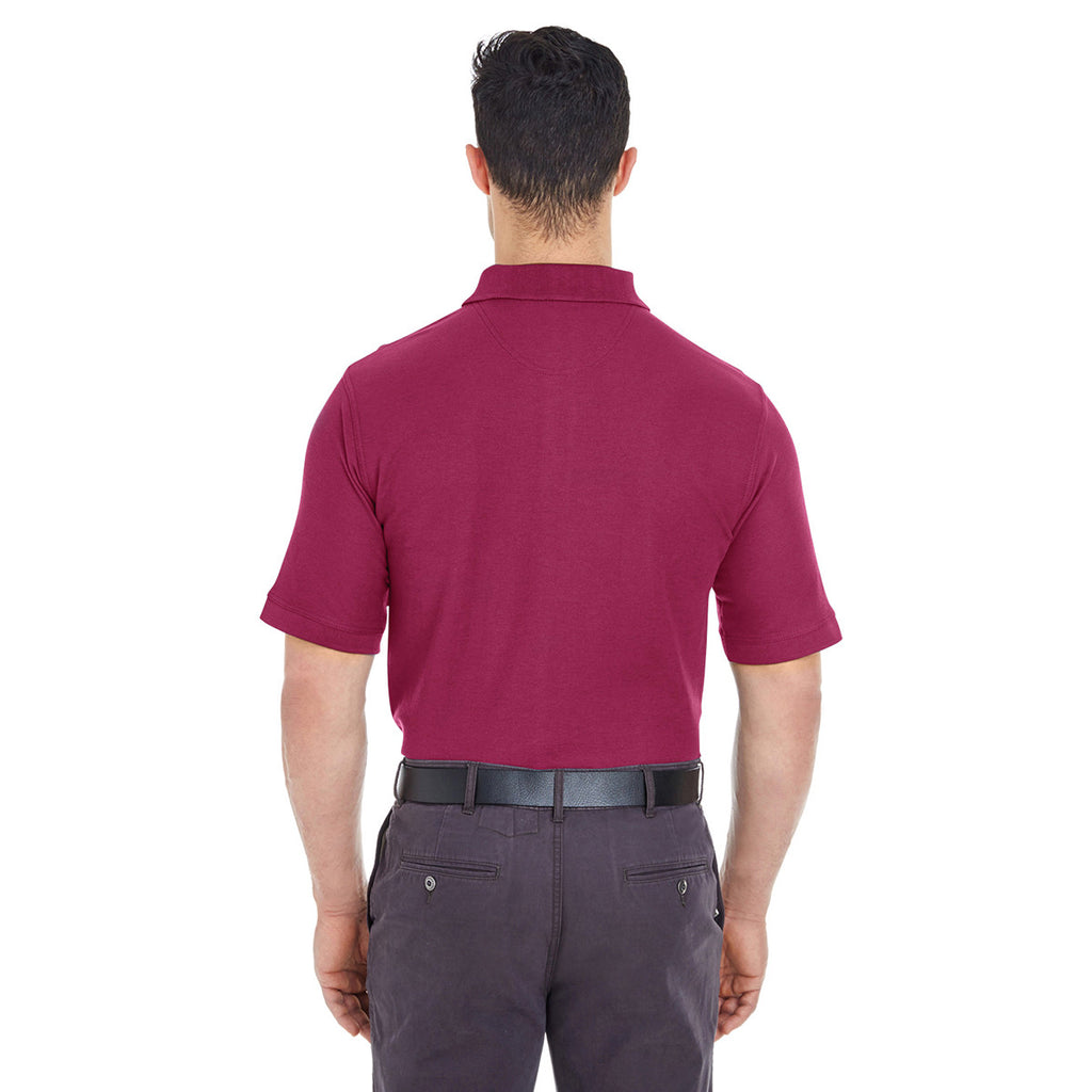 UltraClub Men's Wine Platinum Honeycomb Pique Polo