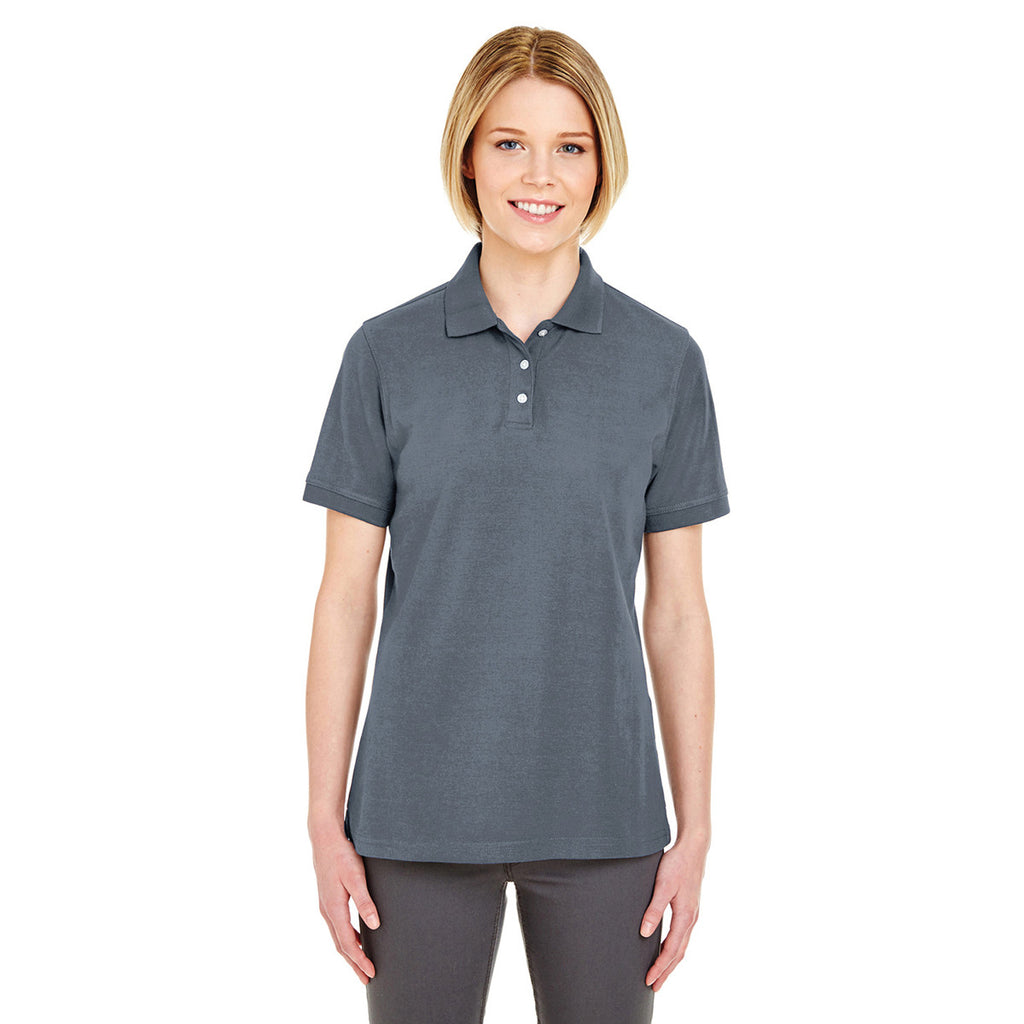 UltraClub Women's Charcoal Platinum Honeycomb Pique Polo