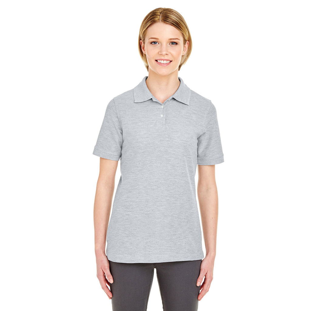 UltraClub Women's Heather Grey Platinum Honeycomb Pique Polo