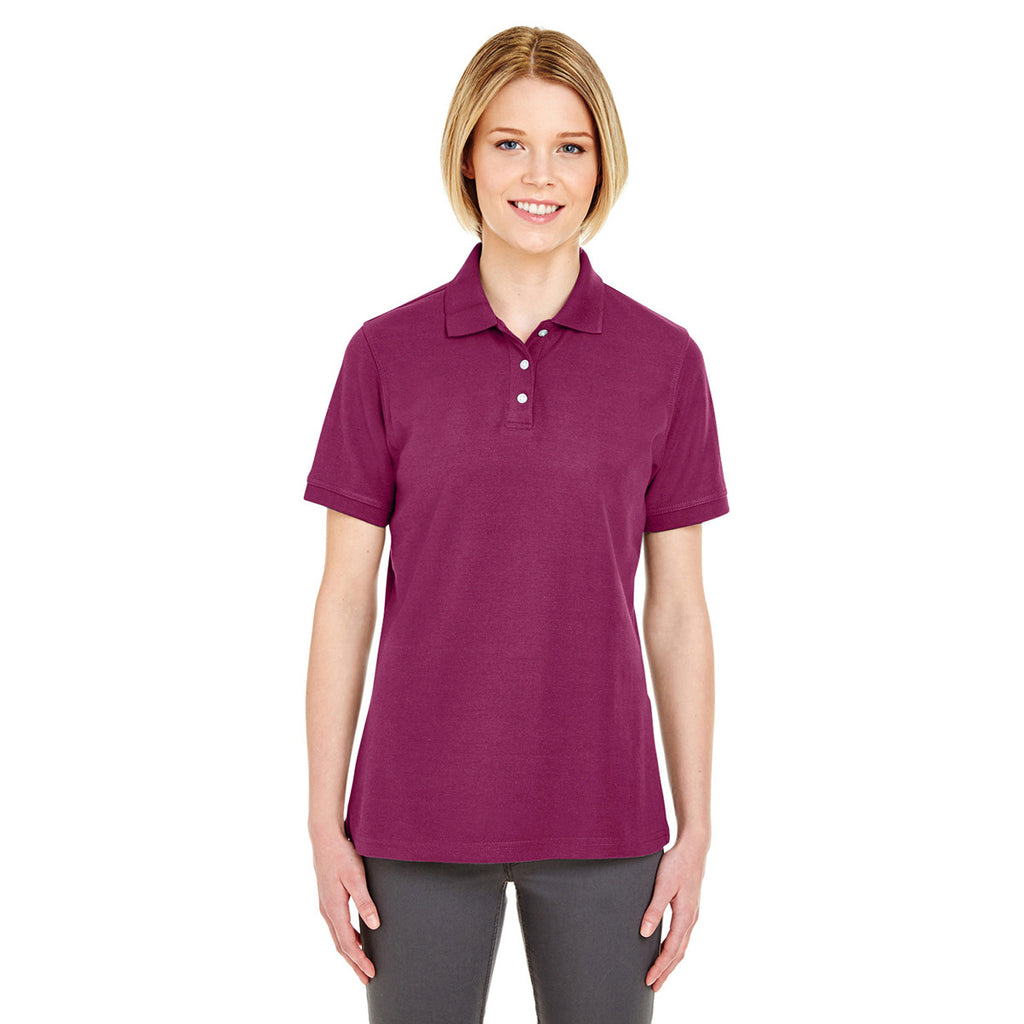 UltraClub Women's Wine Platinum Honeycomb Pique Polo